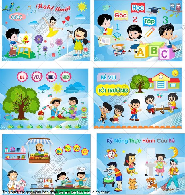 file vector cac goc mam non tranh tre em lop hoc mau giao